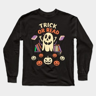 Halloween Trick or Read Librarian Teacher Book Lover Cute Long Sleeve T-Shirt